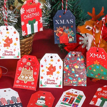 1Set de Crăciun Etichete de Hârtie Pom de Crăciun Decoratiuni Mici Pandantive Cu Coarda de Culoare Tipărite Cărți de Farmece Cadouri de Craciun