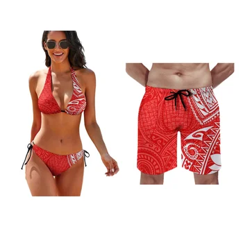2023 Design Nou Cuplu De Costume De Baie Pentru Femei Bikini Sexy Polineziene Plaja Push-Up, Costume De Baie Pentru Bărbați Sport Pantaloni Scurți De Plajă