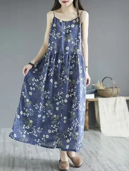 2023 fără mâneci curea vintage cu Buline rochii florale pentru femei casual pierde vară lungă rochie de plaja elegant de îmbrăcăminte