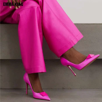 2023 Vară, Design De Lux Rose Red Ascuțite Toe Tocuri Femei Sexy Tocuri Stiletto Din Piele Pompe Rochie Pantofi De Nunta