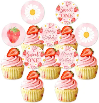 36PCS Capsuni Daisy Ziua Cupcake Toppers Prima Petrecere de Ziua Consumabile pentru Capsuni Daisy Temă Petrecere de Aniversare