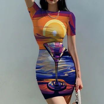 3D Colorate Imprimate Grafic Rochie, Hawaii Rochie Mini, Strada de Vară de Îmbrăcăminte de Moda de petrecere a timpului Liber Doamnelor Rochie cu mânecă Scurtă