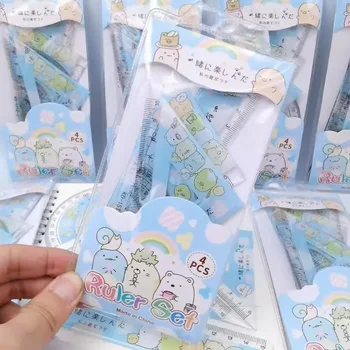4 in 1 din Plastic Direct Triunghi Set de Conducător Kawaii Raportor Elaborarea Desen coreean Papetărie Copii Cadou de Școală, Rechizite de Birou
