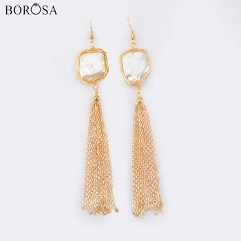BOROSA Design 3Pairs de Aur Wire Wrap Naturale Picătură Cercei Pentru Femeile de Moda stil Baroc Pearl Neregulate Metal Tassel Cercei