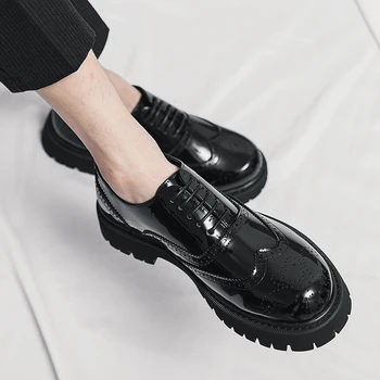 Brand Negru Clasic coreean Bloc Pantofi de Piele Noua Moda de Tineret Talpă Groasă Crescute de Pantofi Confortabil Siret Casual Pantofi pentru Bărbați