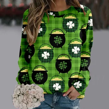 Cele mai recente Verde Pulover Femei St. Patrick ' s Day Îmbrăcăminte 2024 de Femei Festival Verde de Sport cu mâneci Lungi, O-neck T-shirt Femei