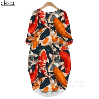 CLOOCL Rochie de Femei Pește Koi Rochii cu imprimeuri Grafice 3D Maneca Lunga Rochie de Moda Casual de Vara Vestidos De Fiesta 2023