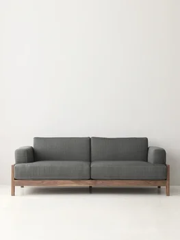 Complet din lemn masiv canapea, negru lemn de nuc, stil Japonez, minimalist Nordic living decor tesatura
