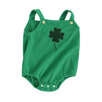 Copil Nou-Născut Băiat Fată St Patricks Day Costum Verde De Trifoi Cu Patru Foi Fără Mâneci Romper Trifoi Norocos Bodysuit Retro Irlandeză