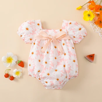 Copil nou-născut Fete, Salopeta de Vara Gât Pătrat Floral Print Short Sleeve Romper pentru copii Îmbrăcăminte pentru Sugari