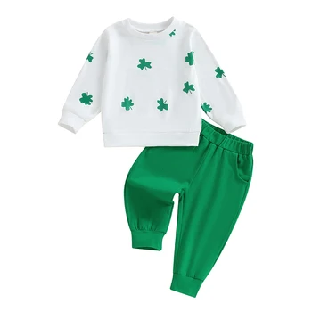 Copilul Fete Toamna Pantaloni Seturi Maneca Lunga Patru Frunze De Trifoi Imprimare Tricou Verde, Pantaloni Casual Seturi