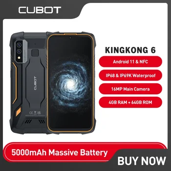 Cubot KingKong 6 Rugged Smartphone 64GB ROM (128GB Extended) Telefon 16MP 5000mAh 4G Quad Core Dual SIM Android 11 Telefon Mobil NFC