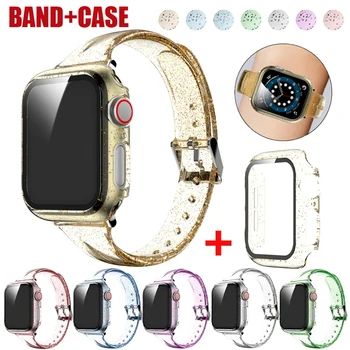 Curea+Caz Pentru Apple Watch Band 42mm 38mm 40mm 44mm Femei Silicon Sclipici Bratara Pentru iWatch Seria 6 5 4 3 SE Acoperă Watchband