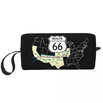 Călătorie Route 66 Map articole de Toaletă Sac Portabil statele UNITE ale americii Autostrăzi Machiaj Cosmetice Organizator Femei Frumusete Pungi de Depozitare Dopp Kit Caseta de Caz