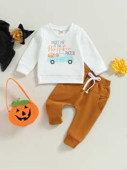 Dovleac drăguț Costum de Halloween Set pentru Sugari Baieti Maneca Lunga Tricou și Pantaloni Elastic pentru Copilul Tinuta de Toamna