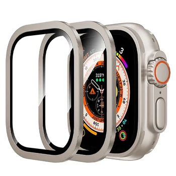 Ecran Protector pentru Apple Watch Caz Ultra 49mm accesorii Metalice din Aliaj de Aluminiu Rama de Acoperire+HD Sticlă Călită iWatch caz