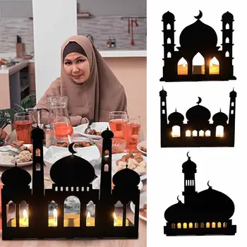 Eid sfesnice Mormânt Moschee Forma de Fier Lumânare Cadru Container DIY Musulman Festivalul Eid Mubarak Ramadan Petrecere Acasă masa Decor de Masă