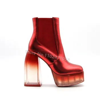 Gradient De Culoare Transparent Tocuri Femei De Moda Chelsea Cizme Platforma Indesata Inaltime Toc Rotund Deget De La Picior Toc Patrat Doamnelor Pantofi