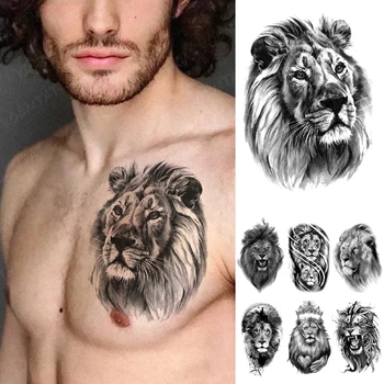 Impermeabil Tatuaj Temporar Autocolant Negru Tigru Leu Realist Schiță Tatuaje Animal Organismul Animal Arta Brațul Fals Tatuaj Bărbați Femei
