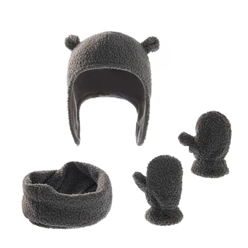 L5YF 3 Pack Copii Pălărie Salopete Manusi Kit de Iarnă Confortabil Beanie Gât Eșarfă Mănuși de Cald Stabilit pentru 1-4 Ani Copii Vechi