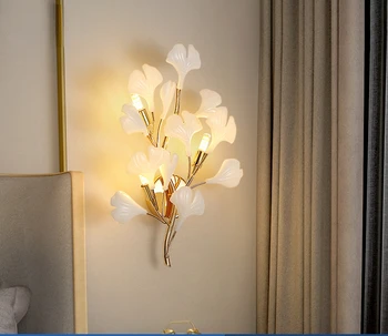 Lampa de perete Dormitor Lampă de Noptieră Artă Creativă Frunze de Ginkgo Living Perete de Fundal LED-uri de Lumină de Lux Coridor Lămpi