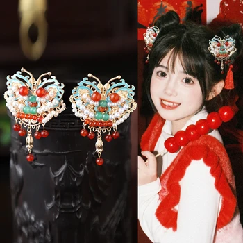 Leu Trezire Ciucure De Anul Nou Ac De Păr Clip Partea Din Spate A Capului Clip Hanfu De Zi Cu Zi Accesorii Roșii Pălării Drăguț Stil Chinezesc