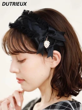 Lolita Hairband Dantelă Arcul Inima Noi articole pentru acoperirea capului Forma Pandantiv Stras Banda Mea Cravată Produse în Masă Accesorii de Par pentru Femei