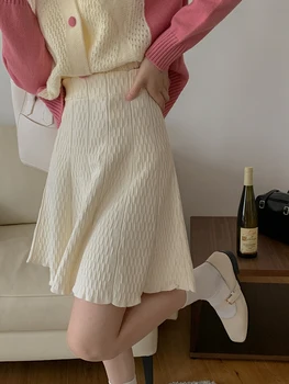 Moda Coreeană Talie Mare Pulover Scurt Fuste De Toamna Si Iarna Tricotate Fusta Plisata Femei 2023 Noi Stretch Fusta Mini Negru Gri