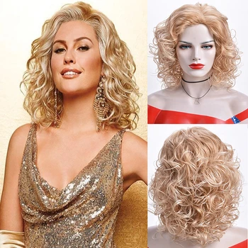 Moda pentru femei Blonde Sintetice Parul Cret Pufos de Culoare de Aur Moale, Rezistent la Căldură Partid Rochie Fancy Peruca pentru Femei
