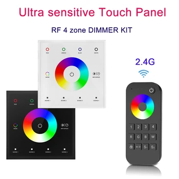 Montat pe perete Ultra sensitive Touch Panel Smart Dimmer TRUSĂ CCT RGB RGBW PWM de Tensiune Constantă Controler RF 4 Zone de Control de la Distanță