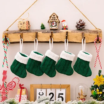 Noi 2024 Crăciun Decorativ Consumabile Verde Șosete Tricotate Mini Șosete Crăciun Pandantiv Pom De Crăciun Șosete Decorative