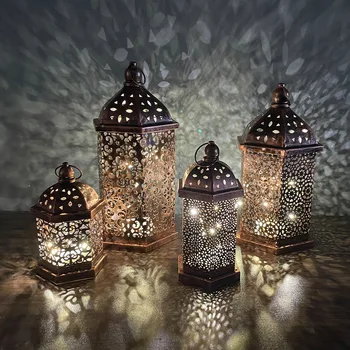 Noua Epocă de Fier Adancit-out Vânt Lampa Horselight Moroccan Decor Decor de Masă de Atmosfera Recuzită Mici de Led-uri Lanterna