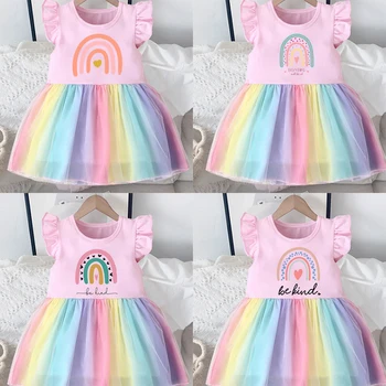 Noul Copil Fata Curcubeu Rochie Haine Copii Copilul Fete rochie de Printesa Rochii de Partid Colorat Vestido pentru Sugari pentru copii cadouri