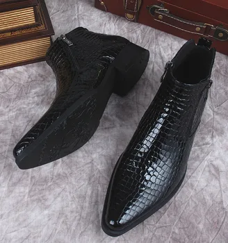 Oamenii Glezna Cizme Din Piele Negru Albastru Ascuțite Bărbați Rochie Eleganta De Boot Italiană Formale De Crocodil, Model Chelsea Boot Pantofi Pentru Bărbați