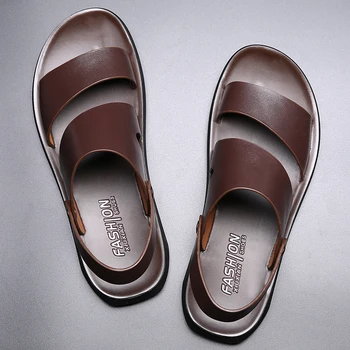 Qmaigie Formale sandale barbati din Piele Noi 2023 Moda Vintage Barbati Pantofi de brand de lux Soft comfort slide-uri de Vară, Papuci de Plaja