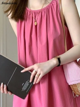 Rochii Femei rochie fără Mâneci plin de culoare franceză Elegant, la Modă Streetwear Pierde O-gât Harajuku de Agrement de Vară Solid Simplu Vestidos