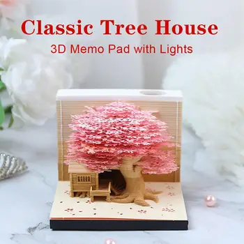 Romantic Copac 3D Memo Pad de Hârtie Sculptură Arta Ambarcațiunile de Note Cu LED 2024 Calendar Lipicios Ornamente Notepad Decor Lig Z9S2