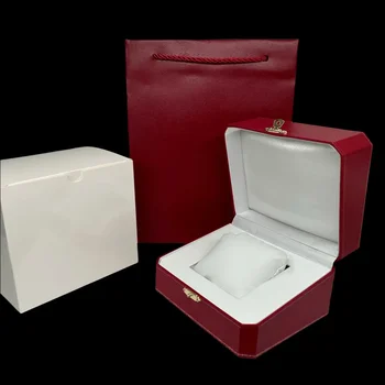Roșu de lux Mens Watch Box Originale Femei Ceasuri Cutii pentru Bărbați ceasuri de Mînă Broșură Cad Card de Tag-uri Și Ziare În limba engleză Interior Exterior