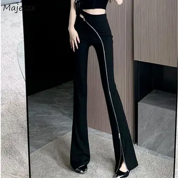 Sexy Cu Fermoar Y2k Pantaloni Skinny Femei Hotsweet Temperament Talie Mare Fantă Pantaloni Cu Design Elegant De Sex Feminin Din Coreea De Epocă Stradă Fermecătoare