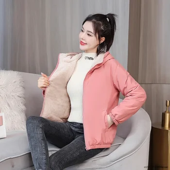 Toamna Iarna Nou Jacheta Femei Stil coreean Vrac Strat Gros Casual Palton Scurt Îngroșat Jachete cu Glugă de sex Feminin Uza de Sus
