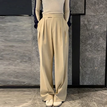 VANOVICH Stil coreean Toamna și Iarna Nou Simplu de Talie Mare Design Cutat Decora Drept Pantaloni Lungi Casual Pantaloni Largi