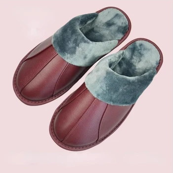 XIHAHA Bărbați Femei Pantofi de Interior Male Fashion din Piele Pantofi de Bumbac Papuci Om Concis Slide-uri Simple Acasă Cuplu Ține de Cald Cizme