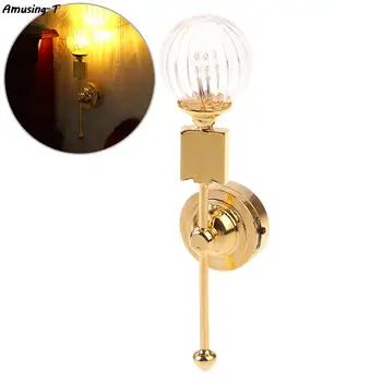 1:12 casă de Păpuși în Miniatură Lampa LED cu Cap Rotund de Sticlă Umbra Lampă de Perete de Iluminat, Mobilier pentru Casa Model DIY Living, Dormitor Decor