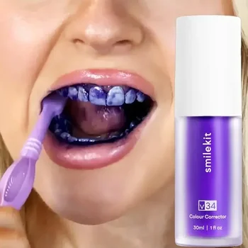 2 buc Violet Pasta de dinti Dinte Withening Cleansing Mousse Împrospătează Respirația Fum Îndepărtarea Petelor Galbene Dentare Îngrijire Orală 30ml