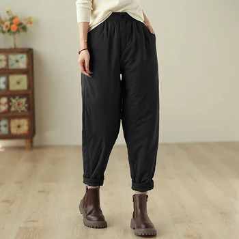 2023 New Sosire Iarna Femei Casual Vintage din Bumbac Îngroșarea Caldura Glezna-lungime Pantaloni Largi cu Talie Elastic Pantaloni Harem V869