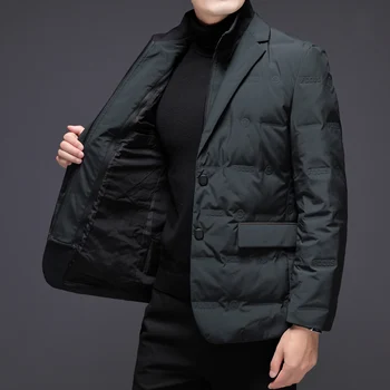 2023 - Noua Moda Barbati Casual Culoare Solidă de Afaceri coreeană Versiunea Alb Rață Jos Fals Două în Jos Jacheta Cald Rece Blazer Scurt