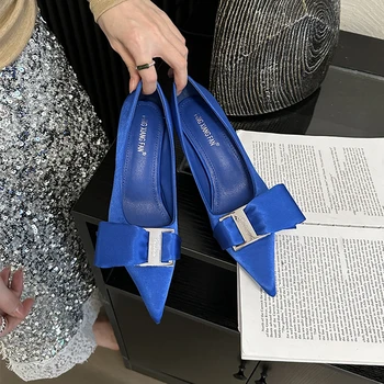 2023 Nouă Primăvară de Toamnă Subțire Pantofi cu Toc Pentru Femei Matase Stiletto Culoare Solidă Superficial Confortabil Pantofi de Pompe de Femei de Metal a Subliniat