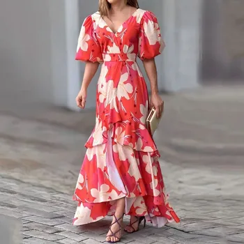 2023 Vara de Îmbrăcăminte pentru Femei Floral Elegant V-neck Imprimate Rochie Stratificat