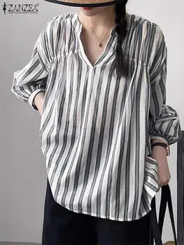2023 ZANZEA Femei de Moda cu Dungi Bluza Casual Lejere de Vacanta Topuri Vintage de Primăvară Blusas Combinezon Toamna V Gatului Maneca Lunga Tricou