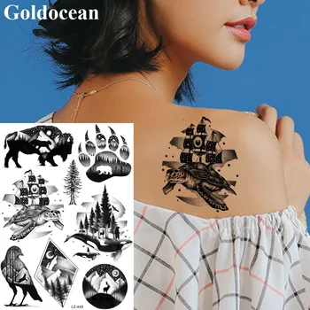 24 Desgin Fals Rezistent La Apa Negru Turtle Tatuaje, Autocolante Femei Transfer De Apă Personalizat Tatuaj Temporar Laba Gât Animale Bărbați Tatuaje